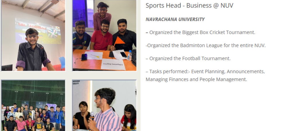 Sports Head – Business @ Navrachna University